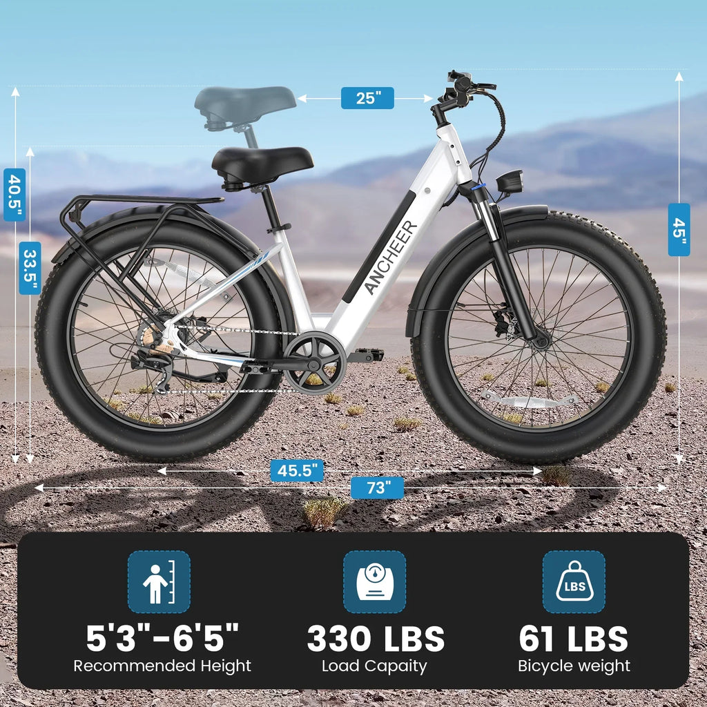ANCHEER Electric Bike for Adults, 750W Ebike, 28MPH 60Miles Electric Mountain Bike, 26" Fat Tire Electric Bicycle with 48V 15AH Battery, Rear Rack, Lockable Suspension Fork,7 Speed, UL2849