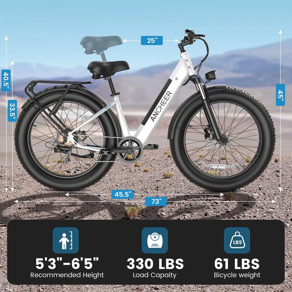 ANCHEER Electric Bike for Adults, 750W Ebike, 28MPH 60Miles Electric Mountain Bike, 26" Fat Tire Electric Bicycle with 48V 15AH Battery, Rear Rack, Lockable Suspension Fork,7 Speed, UL2849