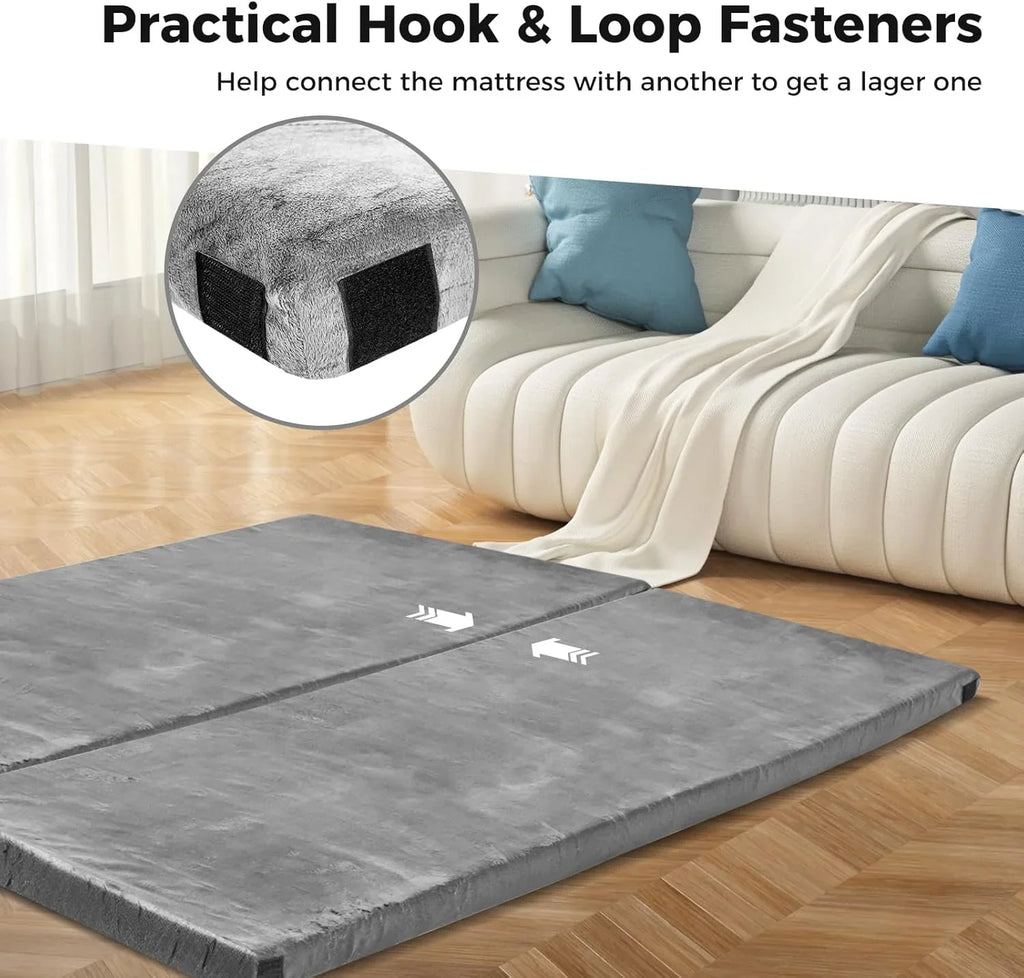 MarketLane Memory Foam Sleeping Pad, Roll Up Floor Mattress with Carry Bag, Non-Slip Bottom, Guest Floor Folding Bed for Sleepover, Portable Camping Mattress for Indoor Outdoor Travel Cot Tent，Grey