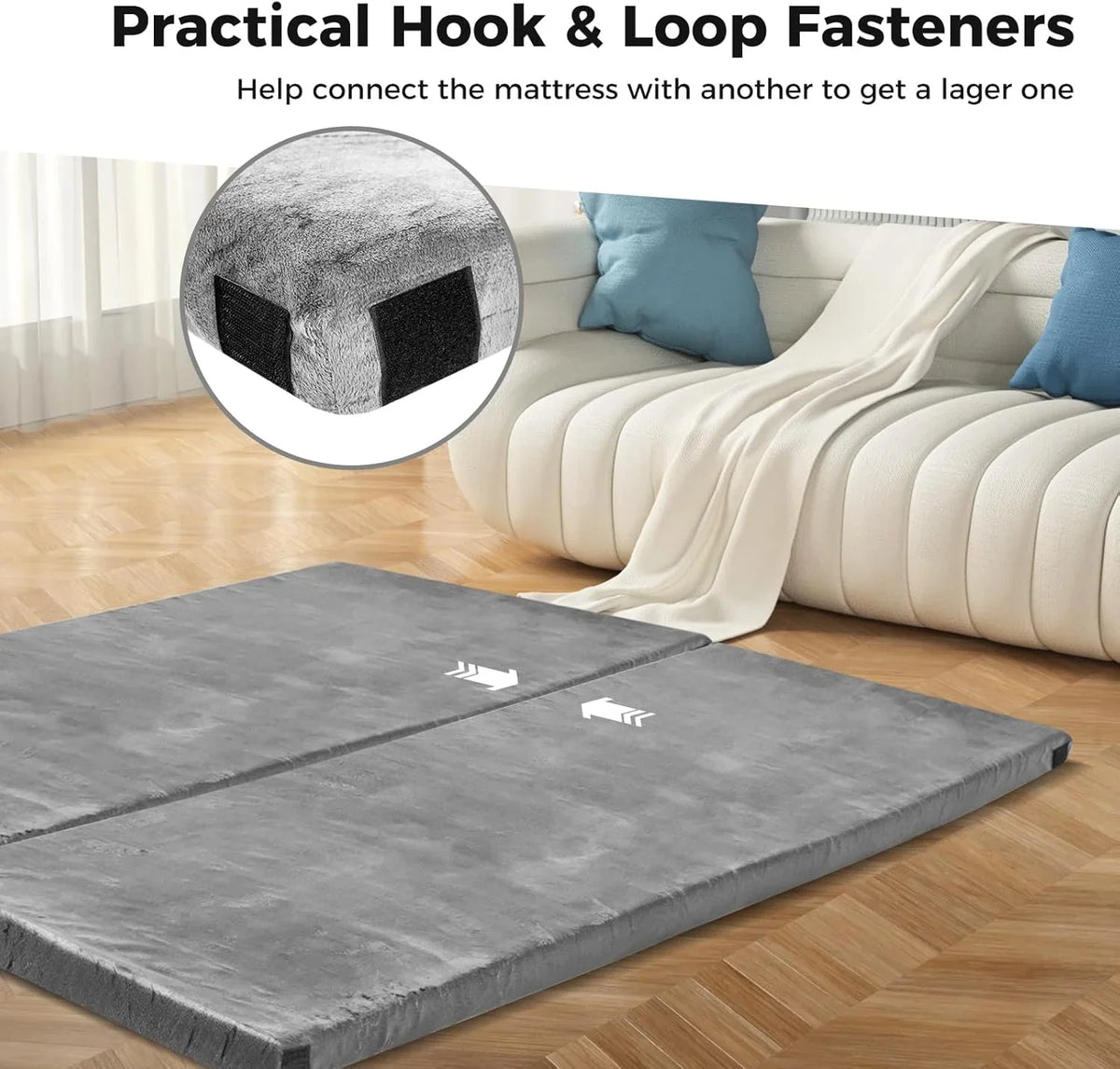 MarketLane Memory Foam Sleeping Pad, Roll Up Floor Mattress with Carry Bag, Non-Slip Bottom, Guest Floor Folding Bed for Sleepover, Portable Camping Mattress for Indoor Outdoor Travel Cot Tent，Grey