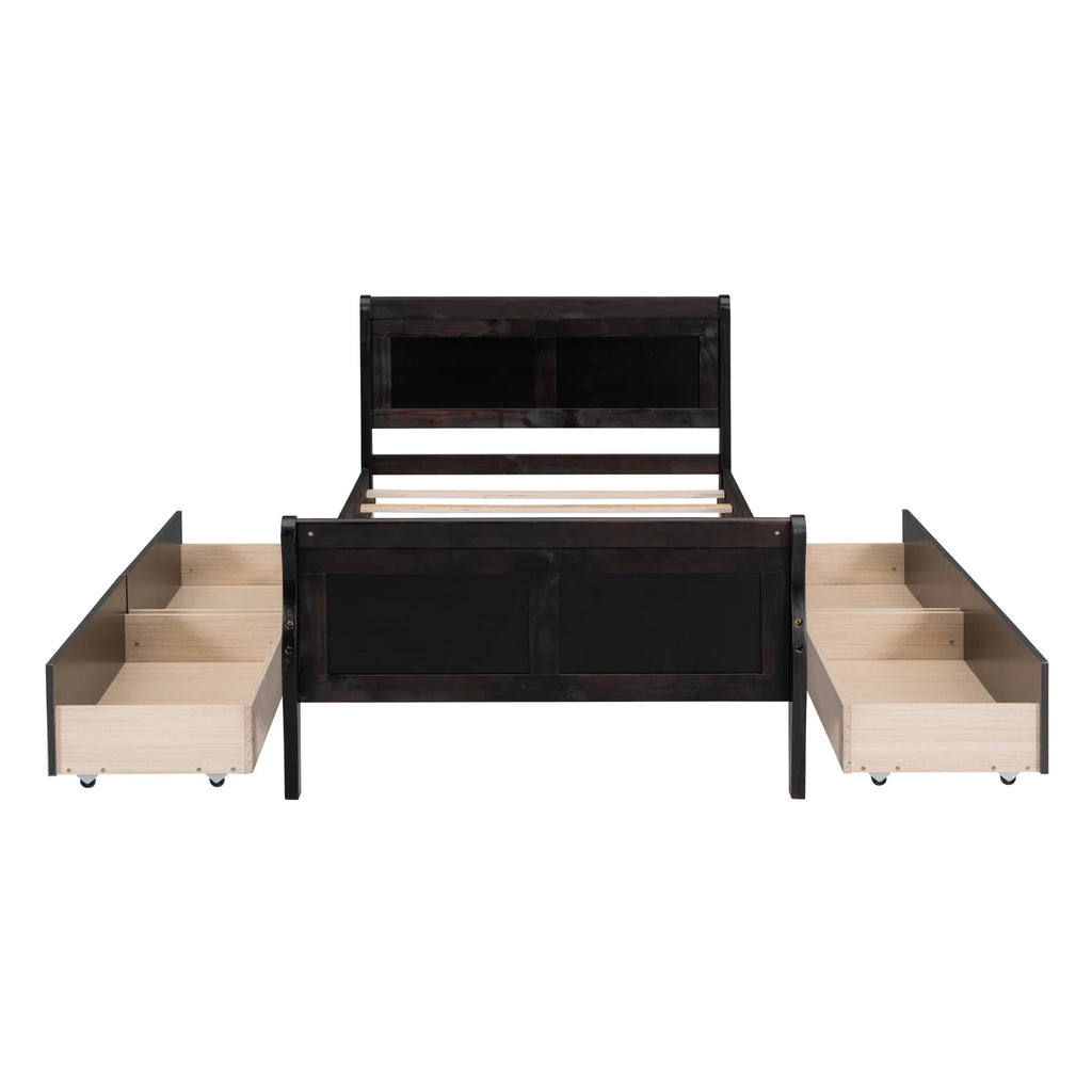Full Size Wood Platform Bed with 4 Drawers,Storage Bed Frame with Streamlined Headboard and Footboard for Kids, Teens, Boys, Girls,Wooden Slats Support, No Box Spring Needed,Oak