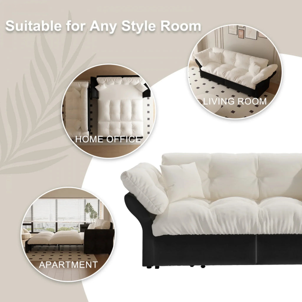 66" Queen Pull Out Sofa Bed, 3-in-1 Convertible Sleeper Sofa with Side Storage,Multi-Functional Velvet Loveseat Bed for Living Room,Bedroom