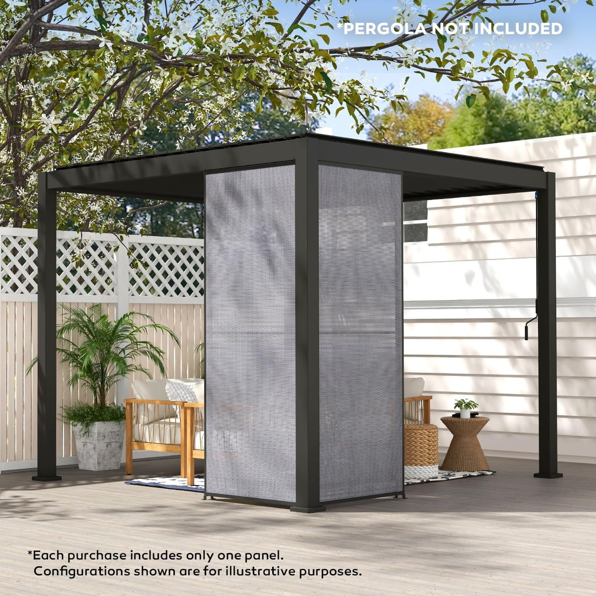 Mirador 111S Pergola Accessories, 1/3 10' Side Aluminum Deco Wall Screen, Charcoal (Not Pergola)