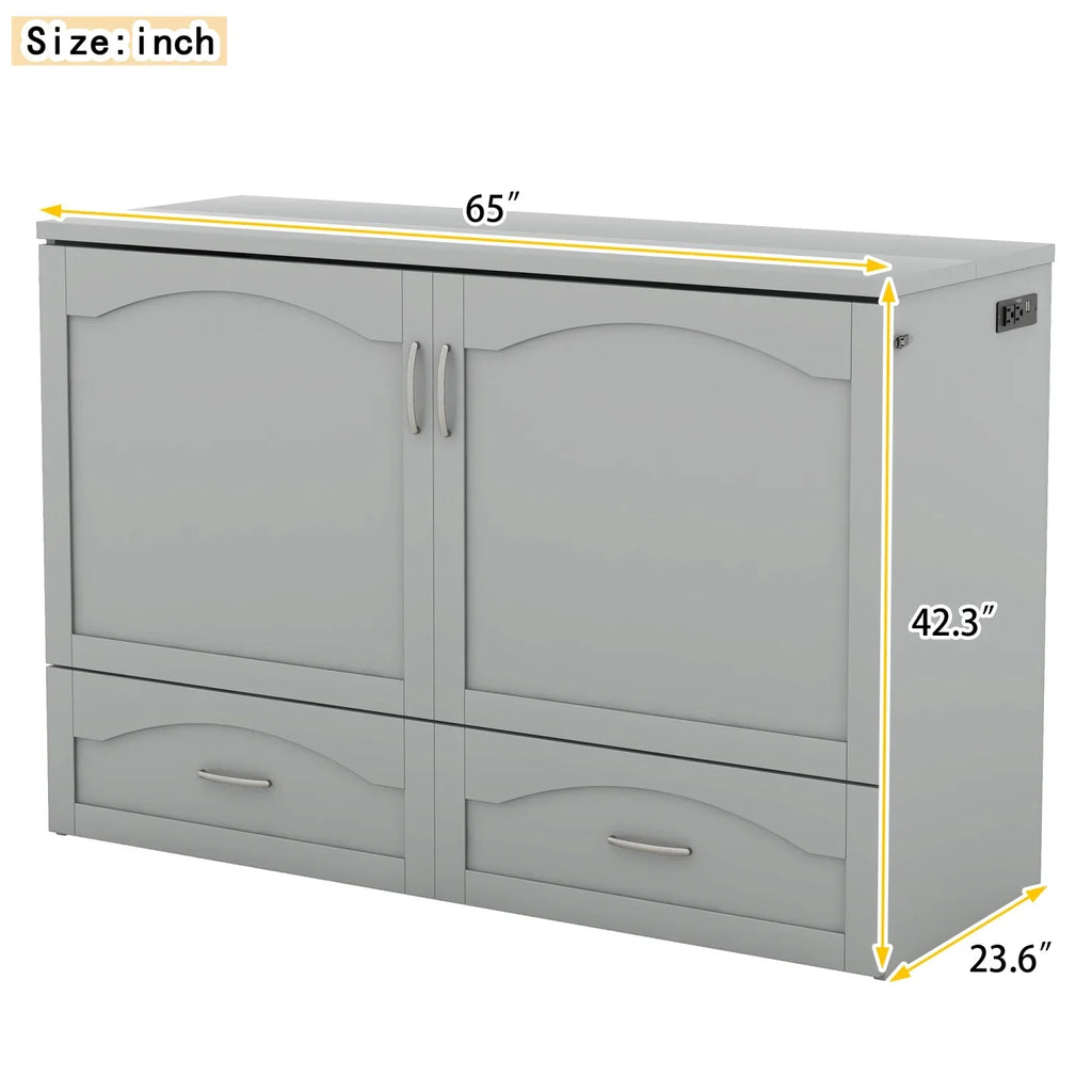 Harper & Bright Designs Full Size Murphy Bed with Shelves, Foldable Wall Bedframe w/Flexible Slats Support, Space-Saving Design, Can Be Folded Into Cabinet, White