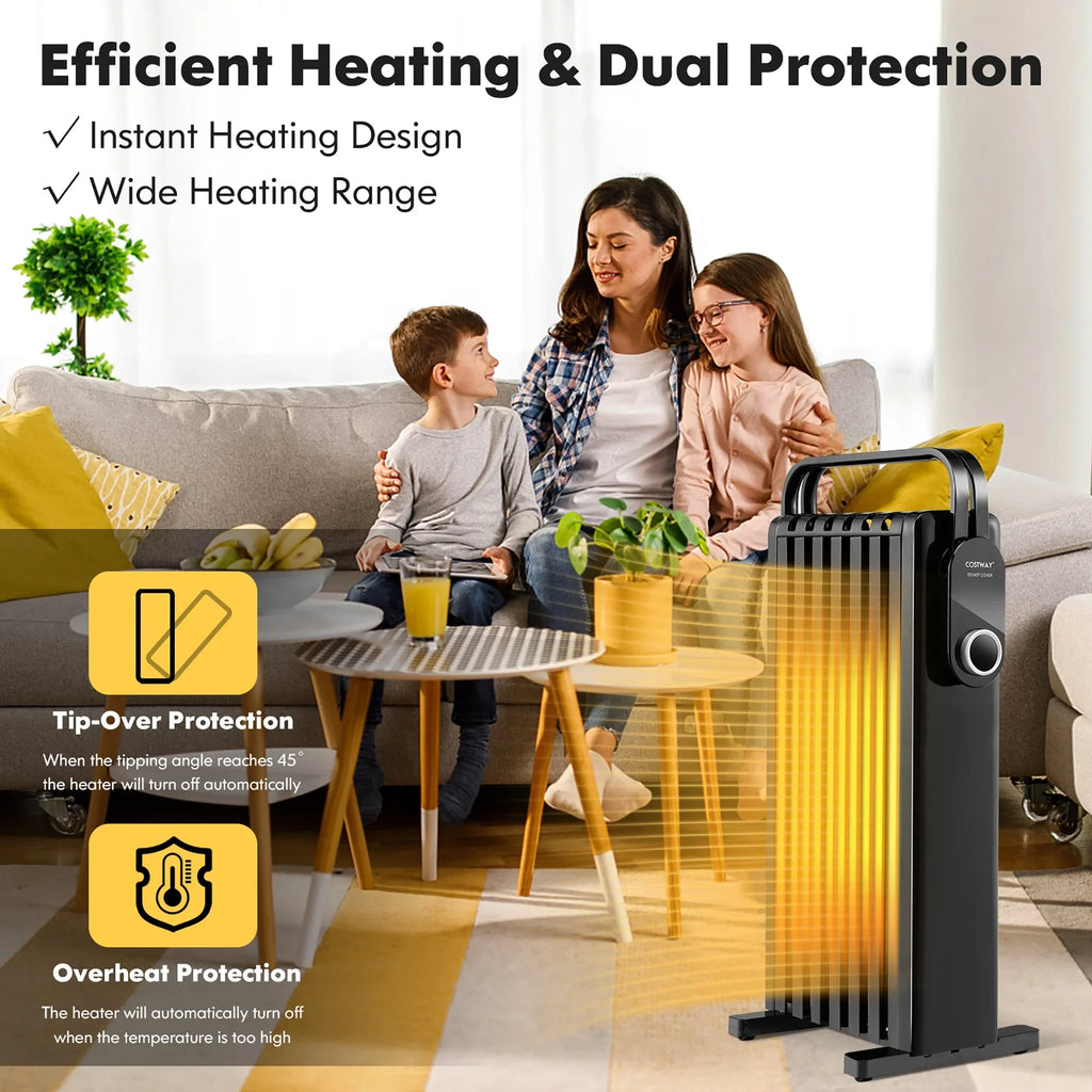 Costway 1500W Electric Space Heater Oil Filled Radiator Heater W/ Foldable Rack White