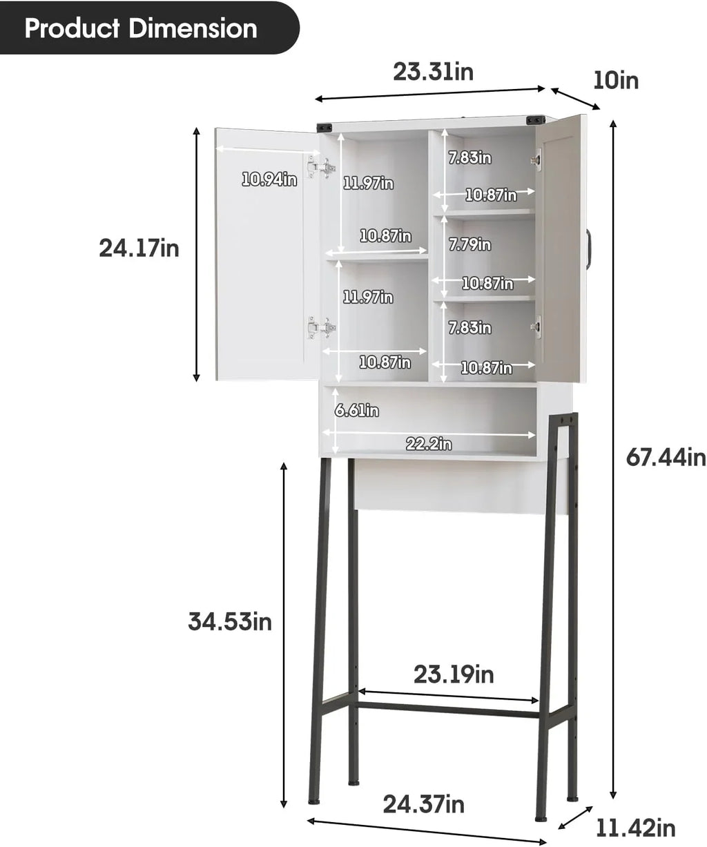 Vabches Over The Toilet Storage Cabinet, 68" H Farmhouse Freestanding Bathroom Storage Organizer with Double Doors & Storage Shelves