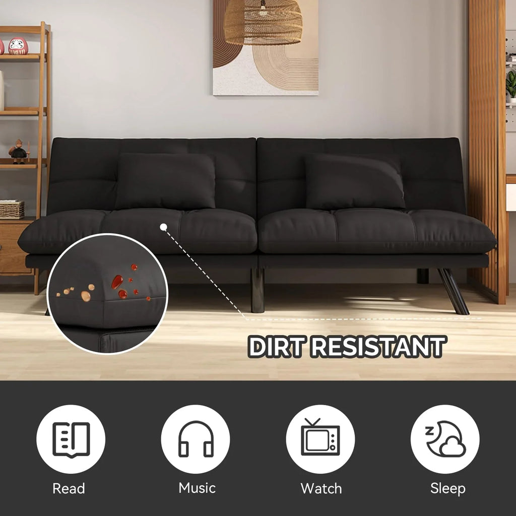 70"" Convertible Futon Sofa Bed Folding Bed Sleeper Couch for Living Room, Small Space or Office, Light Grey