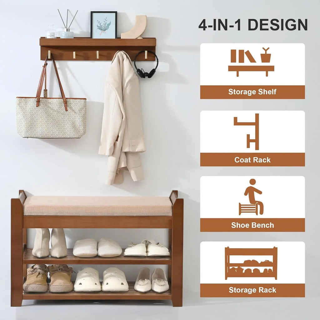 Shoe Rack for Front Door Entrance, 28" Entryway Bench with Coat Rack, Hall Tree Shoe Bench with Storage for Entry, Hallway, Bedroom, Living Room