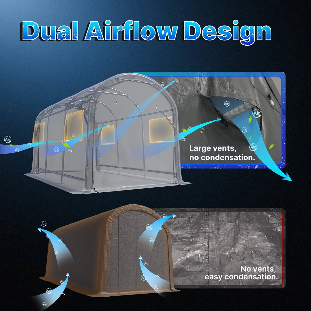 ADVANCE OUTDOOR 10x15 ft Shelter Storage Shed Steel Metal Round Roof Anti-Snow Portable Garage Carport for Motorcycle, Boat, or Garden Tools with 2 Roll up Doors & Vents, Gray