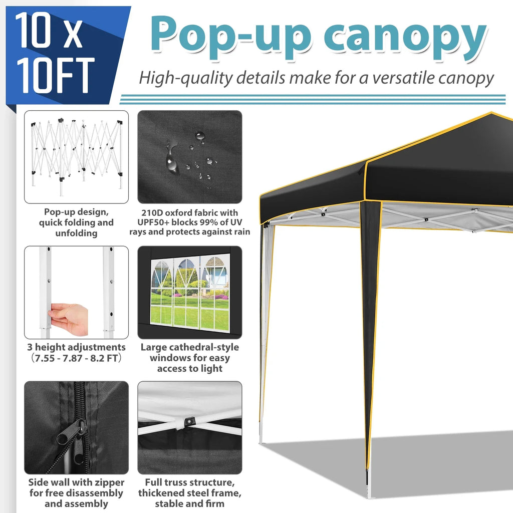 SANOPY 10x10 ft Pop up Canopy, Instant Shelter with 4 Sidewalls & Sandbags, Portable Outdoor Waterproof Canopy with Carry Bag for Camping Party Event Sun Shade