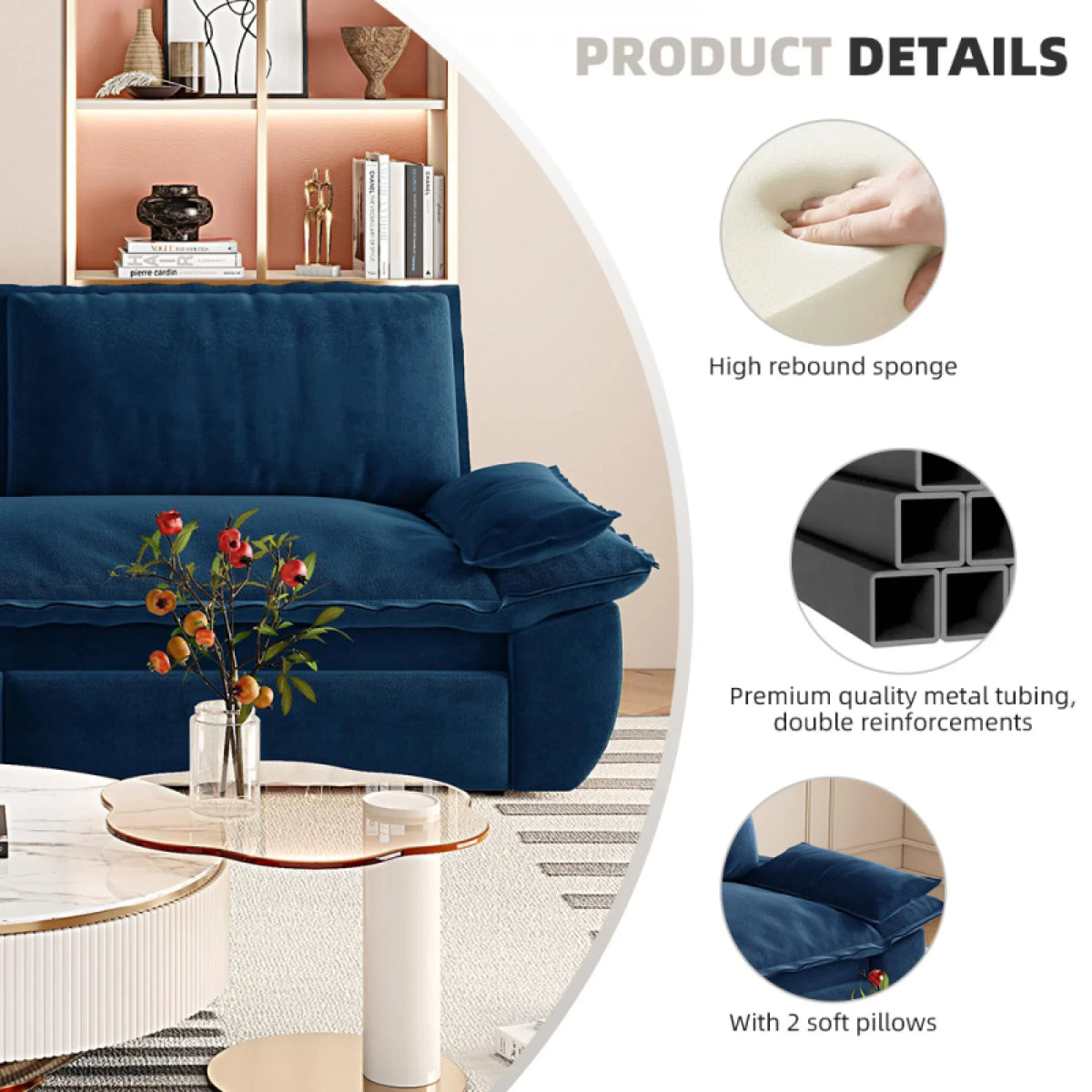 66" Queen Pull Out Sofa Bed, 3-in-1 Convertible Sleeper Sofa with Side Storage,Multi-Functional Velvet Loveseat Bed for Living Room,Bedroom