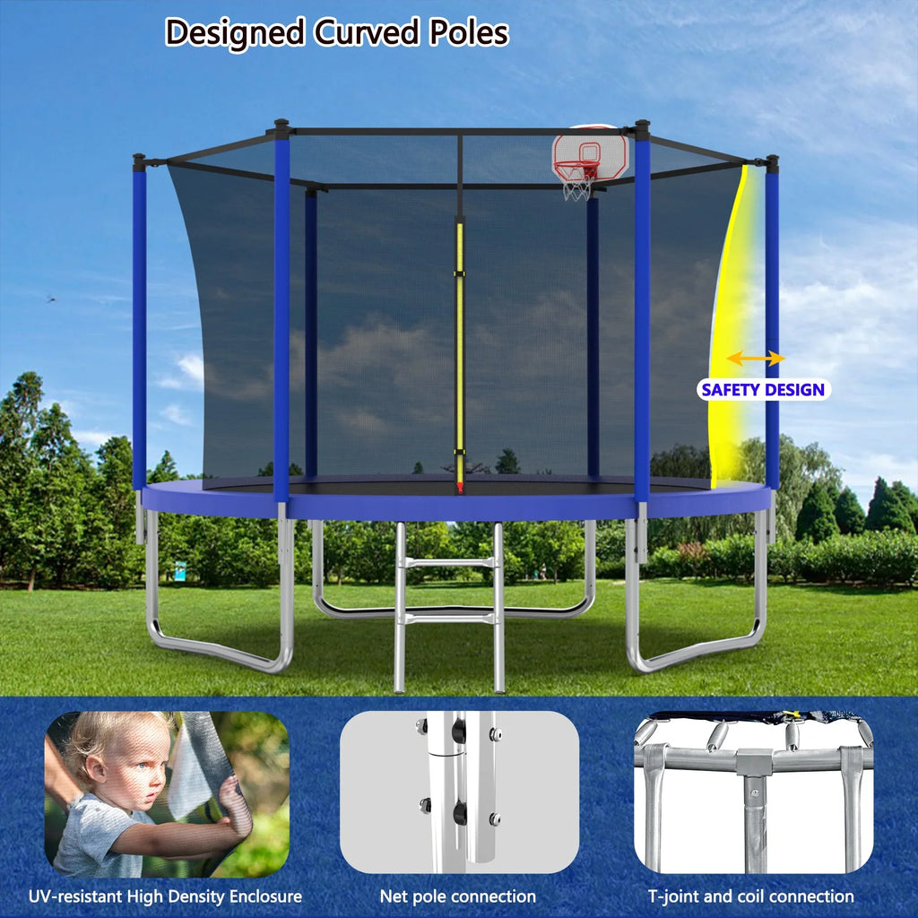 Alvantor Trampoline for Kids with Basketball Hoop, 10 Ft Backyard Round Trampolines with Enclosure Net, Age 3-10, Blue