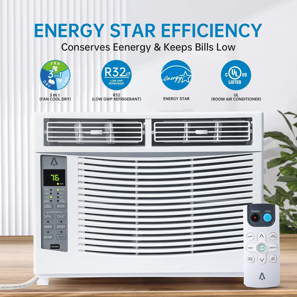 Window AC Unit 6000 BTU, Efficient Cooling Window Air Conditioner with Remote and App Control, Window-Mounted Room Air Conditioner for Rooms up to 250 Sq.ft, 3 Fan Speeds, Easy Install Kits