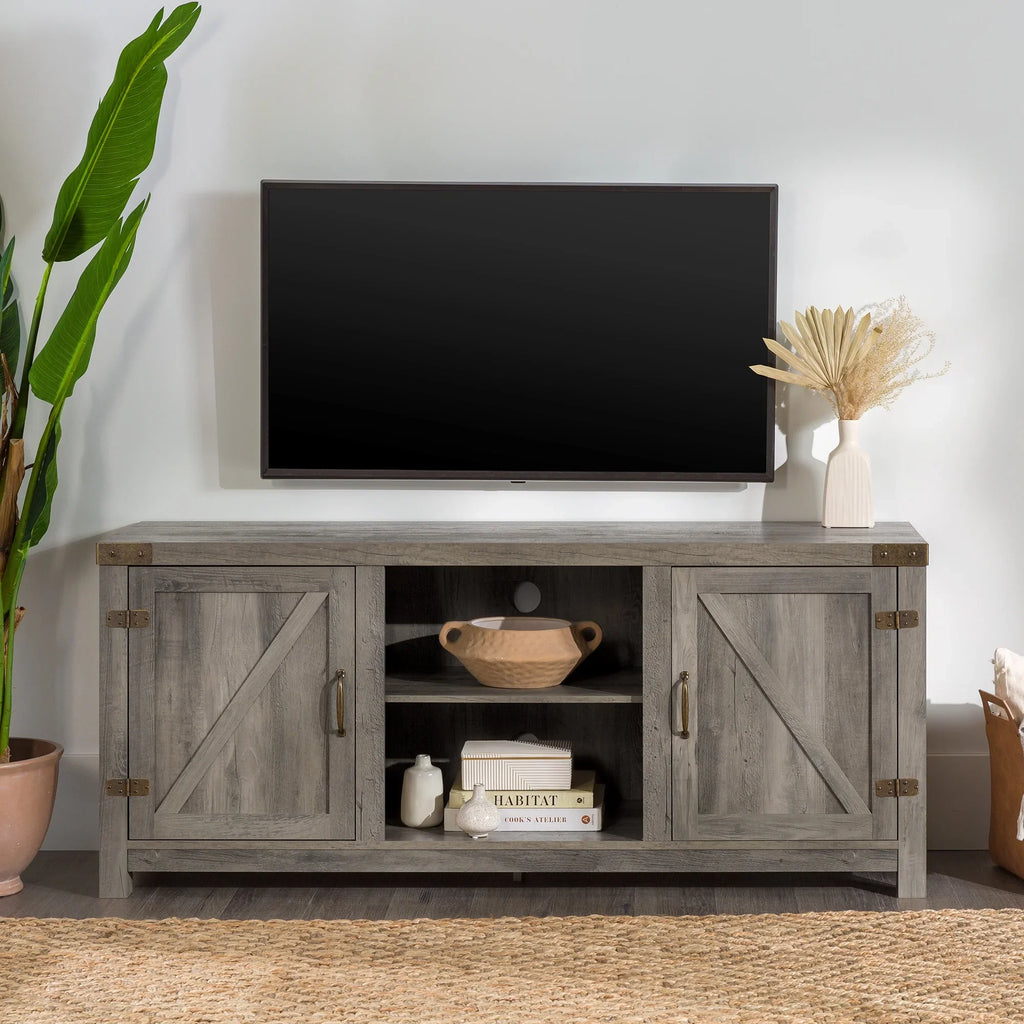 Walker Edison Modern Farmhouse Barn Door TV Stand for TVs up to 65", Grey Wash