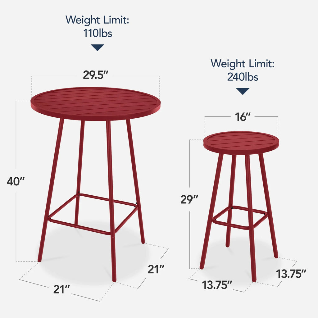 Best Choice Products 3-Piece Steel Patio Bar Height Round Bistro Set w/ Backless Stools, Slatted Design - Black