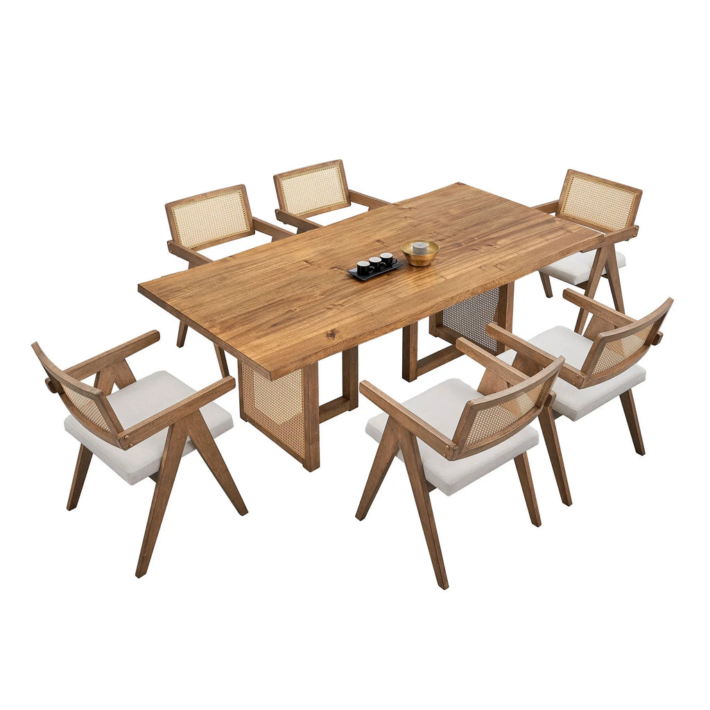 70.87 Inch Rectangular Waves Dining Table,Wooden Dining Table for 6 Persons,Mid Century Modern Large Kitchen Table for Living Room,Bohemian Dining Table