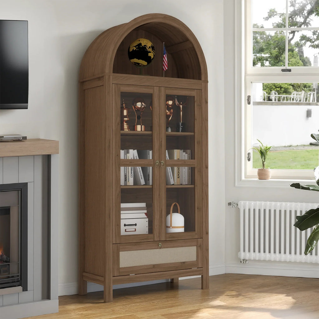 LAZZO 73-Inch Tall Arched Kitchen Pantry Storage Cabinet, 2 Doors, Brown