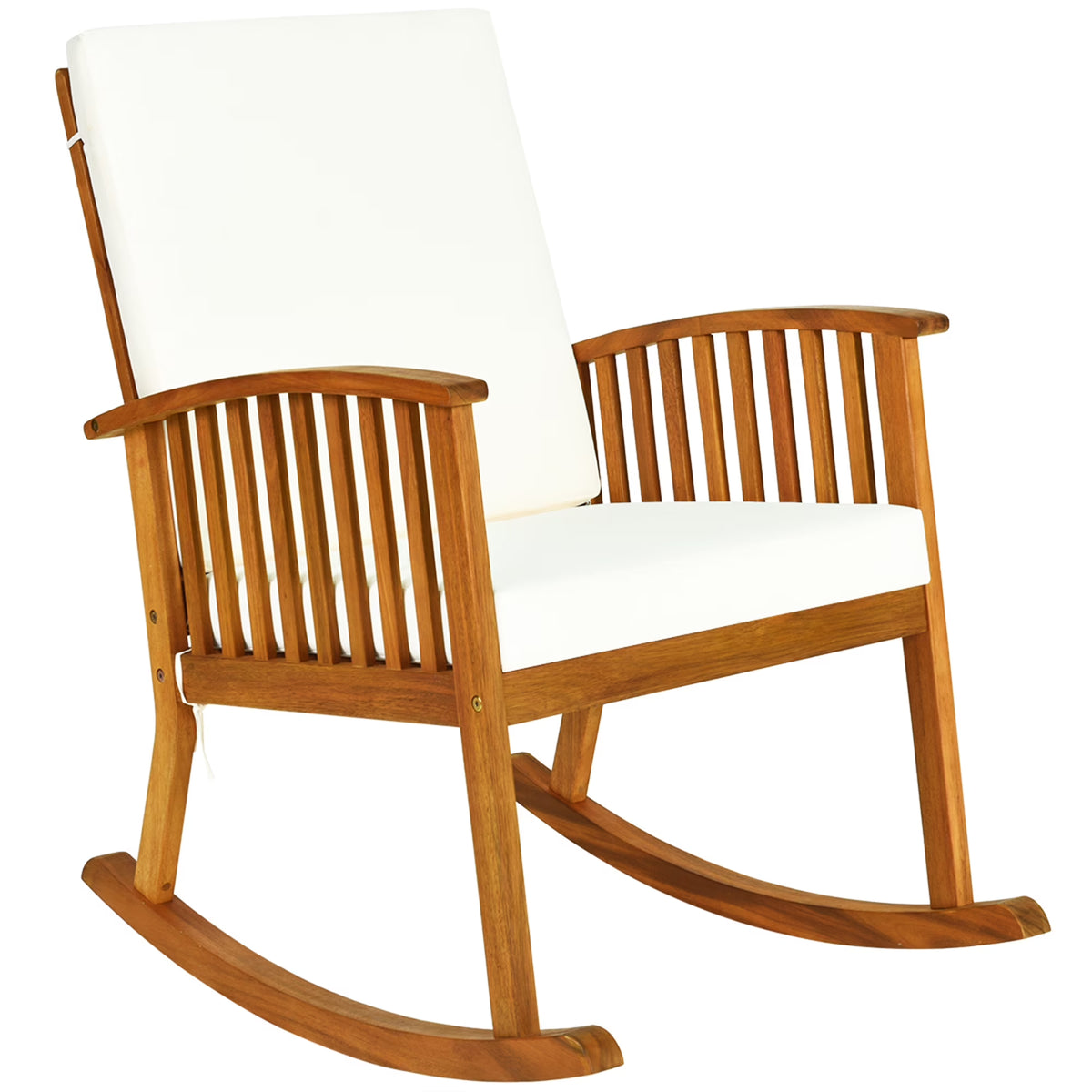 Costway Acacia Wood Rocking Chair Patio Garden Lawn W/ Cushion