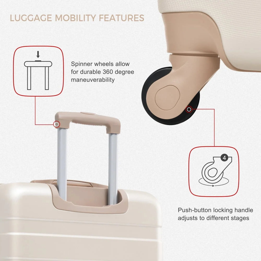 Luggage Sets 4 Piece, ABS Durable Suitcase with Travel Bag, Carry On Luggage Suitcase Set with 360" Spinner Wheels