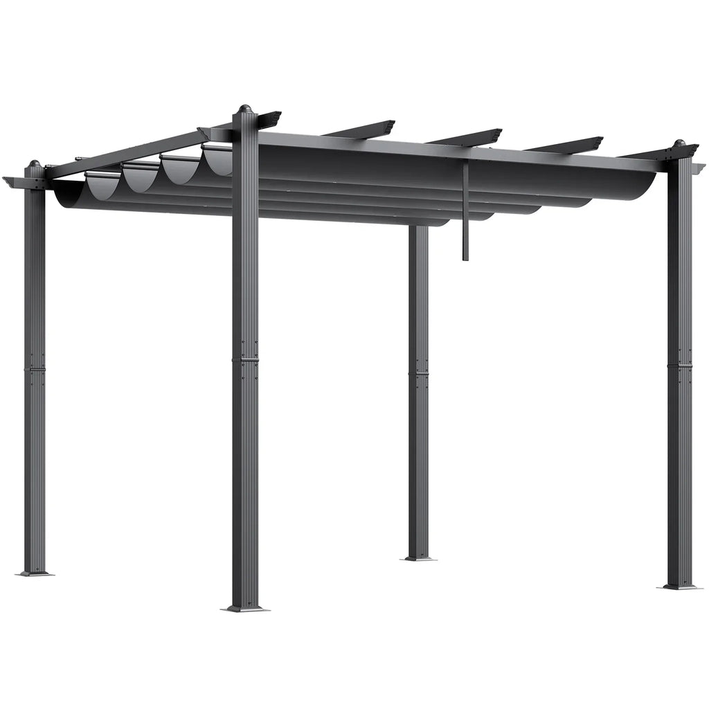 VEVOR 10'x10' Outdoor Retractable Pergola with Canopy, Aluminum Pergola with Retractable Canopy, Modern Pergola with Sun Shade Canopy for Patios, Gardens, Decks, Backyards (Gray)