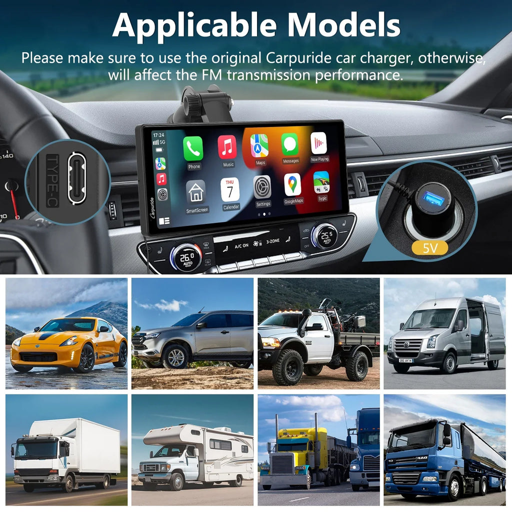 Carpuride Wireless Carplay Android Auto with 4K Front Dash Cam 1080P Rear Cam,10.26" HD IPS Touch