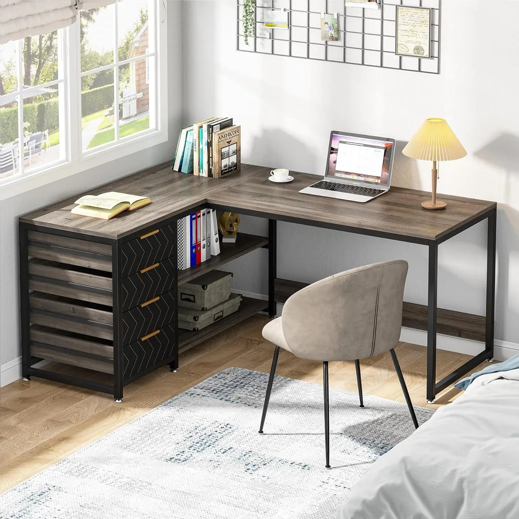 Tribesigns 59" L-Shaped Office Desk, Modern Reversible Computer Study Desk for Home Office, White