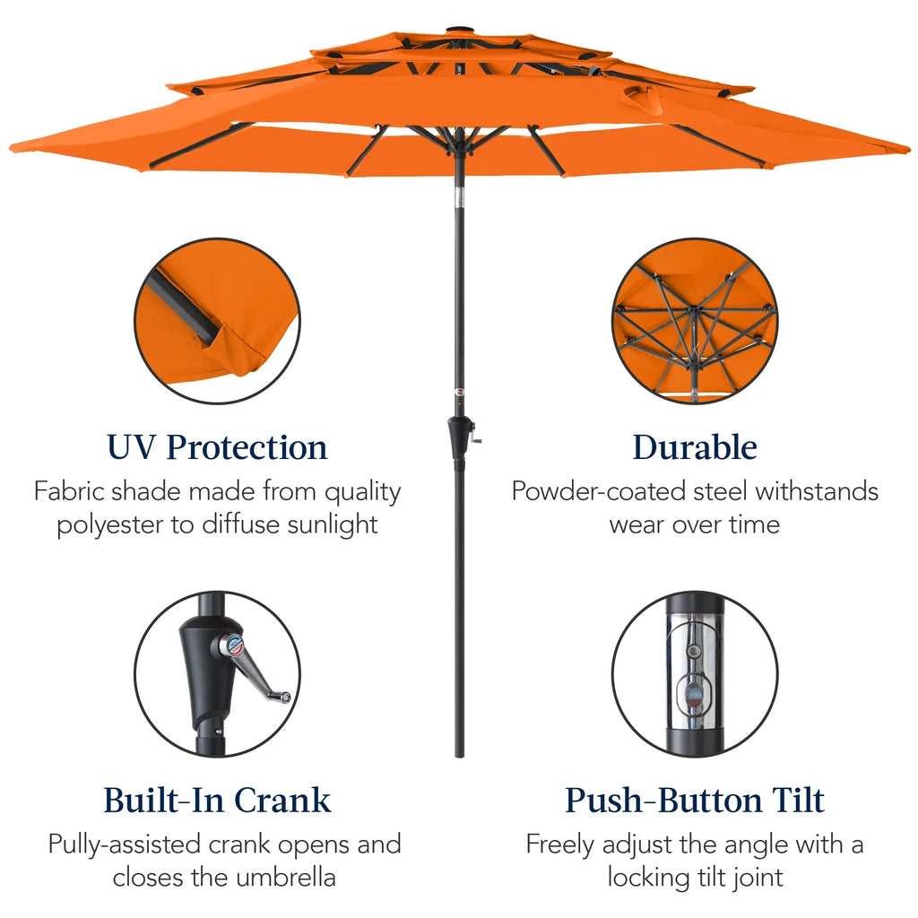 Best Choice Products 10ft 3-Tier Patio Umbrella, Market Sun Shade w/ Tilt Adjustment, Easy Crank - Red