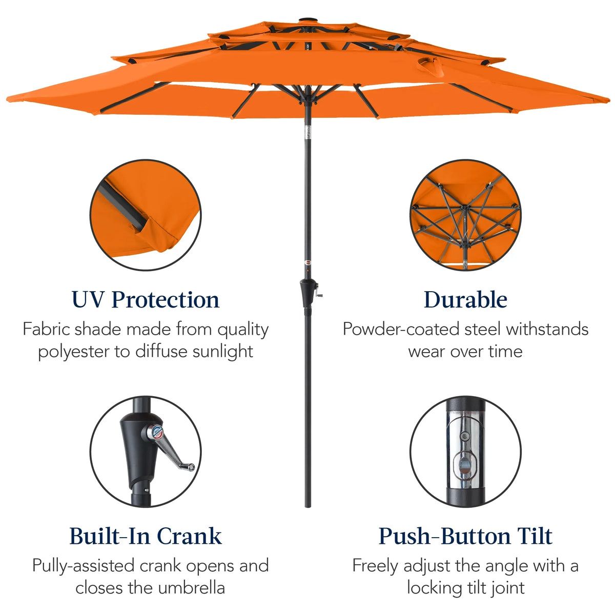Best Choice Products 10ft 3-Tier Patio Umbrella, Market Sun Shade w/ Tilt Adjustment, Easy Crank - Red