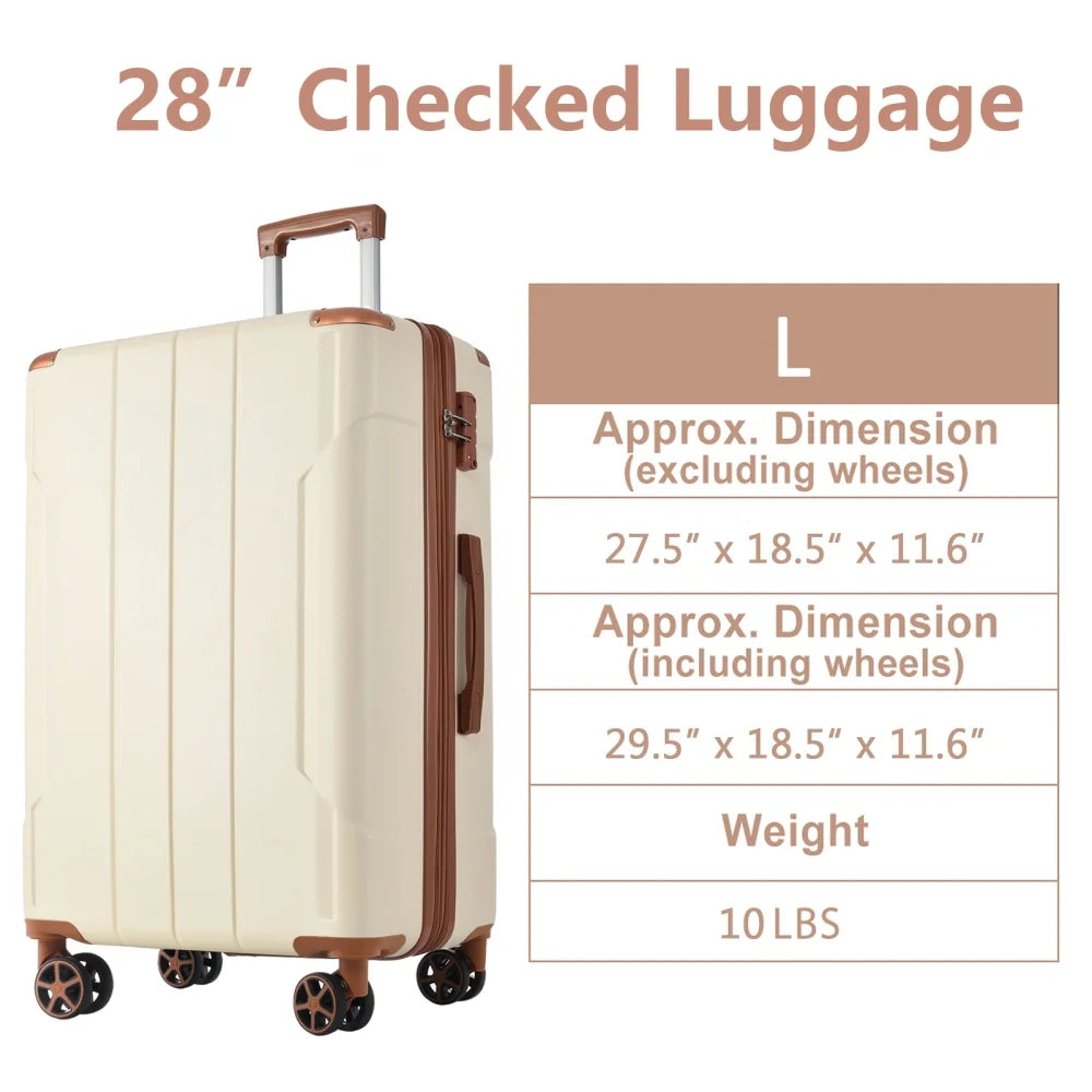 Hardshell Luggage, Lightweight Durable ABS Suitcases with Double Wheels, Expandable 28-inch Checked Luggage 28" (Single Luggage)