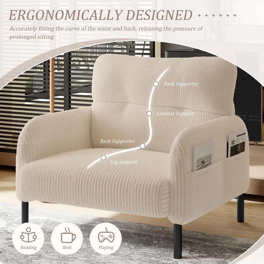 Modern Accent Chair,Armchair,Corduroy Fabric Sofa Chairs,Upholstered Armchair for Living Room,Bedroom,Office,Olive Green