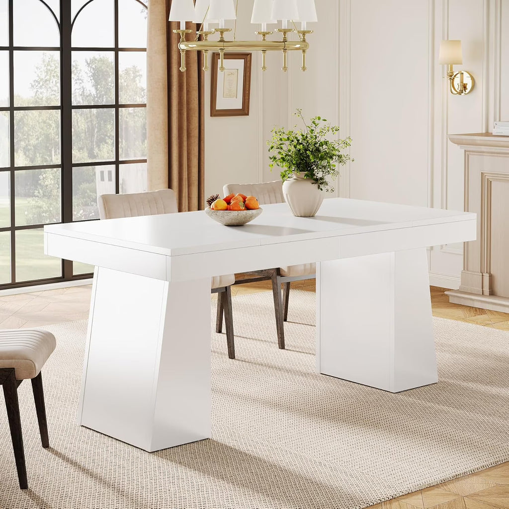 Rectangular 55" Dining Table for 4-6, Mid-Century Modern Kitchen Dining Table, Yellow