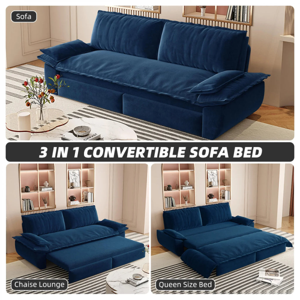 66" Queen Pull Out Sofa Bed, 3-in-1 Convertible Sleeper Sofa with Side Storage,Multi-Functional Velvet Loveseat Bed for Living Room,Bedroom