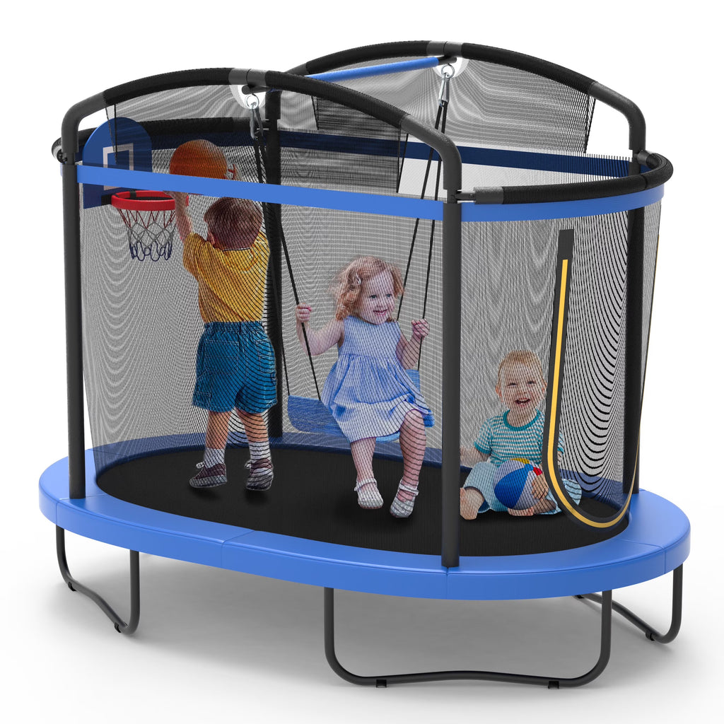 SHINPT 4x6FT Toddler Trampoline for Kids, Kids Indoor Trampoline with 771LBS Load-Bearing Capacity, Mini Trampoline Indoor & Outdoor, Small Trampoline with 4 Accessories & Adjustable Gymnastics Bar