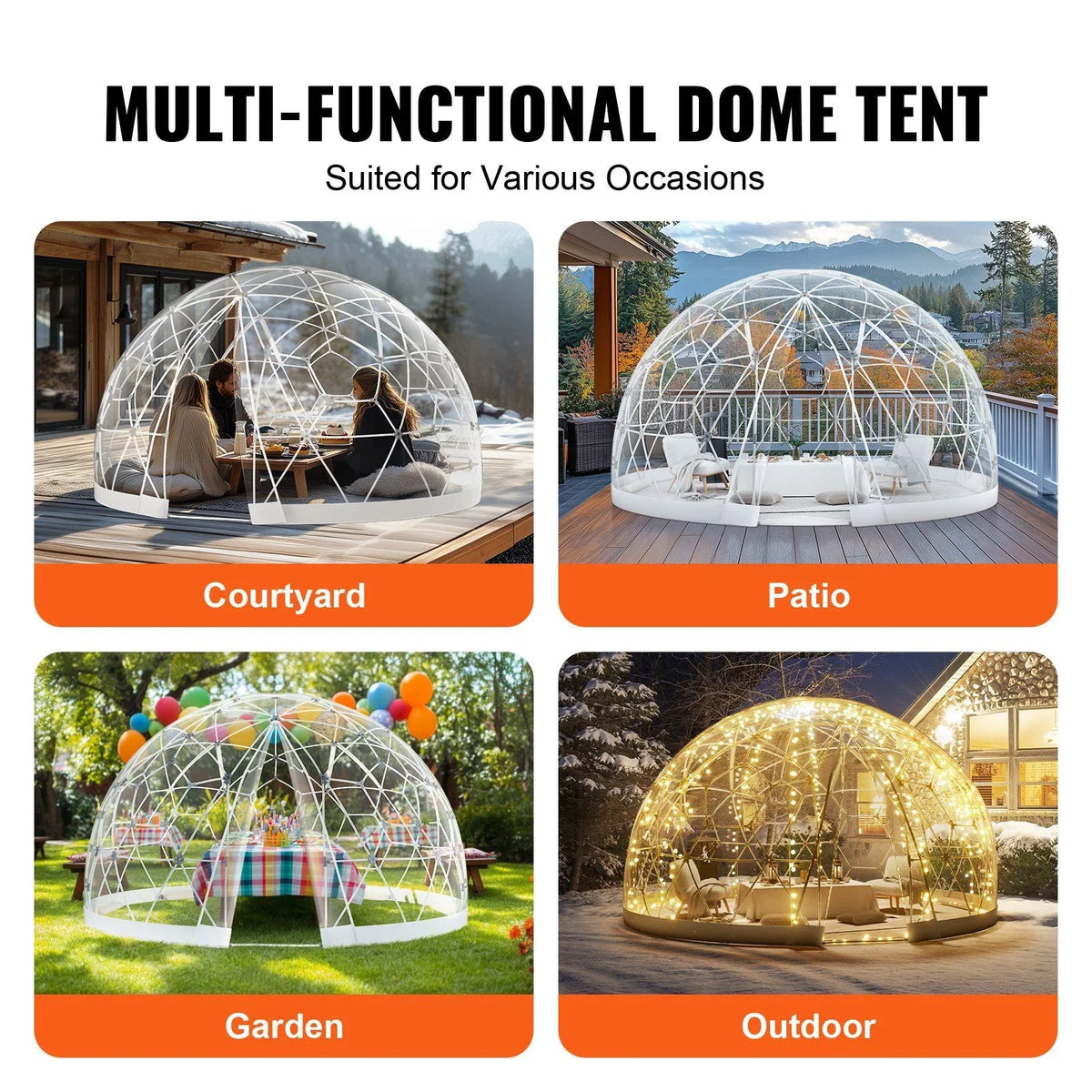 9.5FT Outdoor Bubble Tent �C Transparent Dome Camping Shelter with Zip Door & Windows �C Waterproof Pop-Up Tent for Stargazing, Backyard, Patio & Glamping �C Portable Instant Setup
