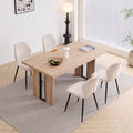 5pcs Rectangle Dining Table Chairs Set for 4, 63" Farmhouse Wood Kitchen Table with 4 Upholstered Mid Century Modern Boucle Chairs for Dinner, Living Dining Room, Apartment, Beige