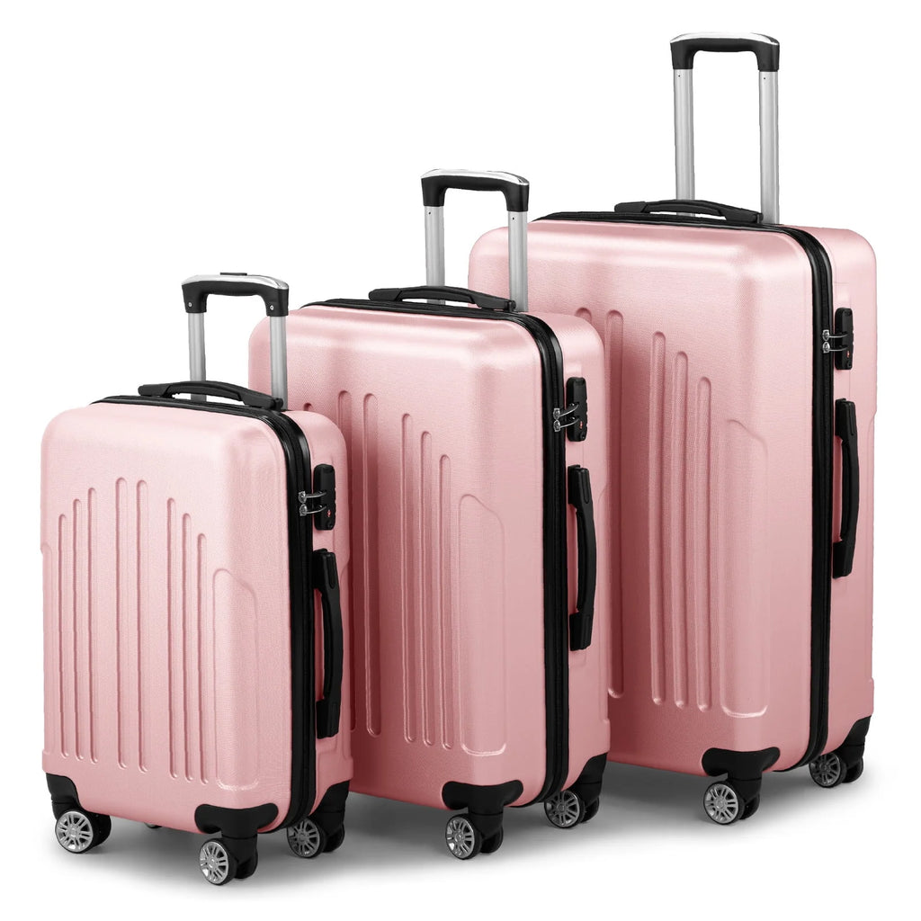 Red 3-Piece Hardshell Spinner Luggage Set (20in, 24in, 28in) - Large ABS Suitcase Set with 8 Wheels, Lightweight & Durable for Travel