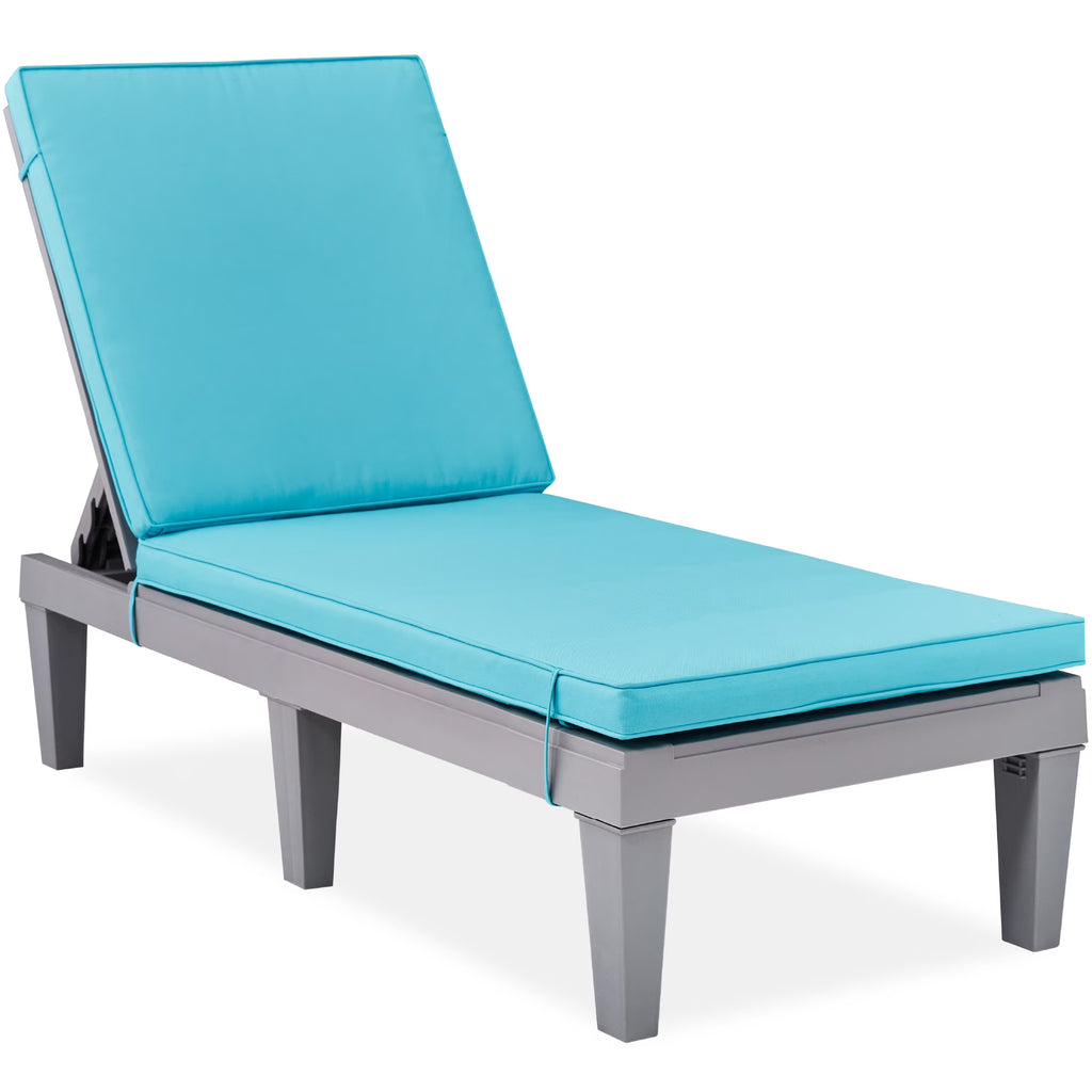 Best Choice Products Outdoor Lounge Chair, Resin Patio Chaise Lounger w/ Seat Cushion, 5 Positions - Gray/Navy