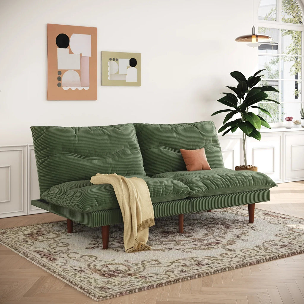 LLappuil 71" Corduroy Futon Convertible Sofa Bed, Loveseat Sleeper Sofa Couch for Living Room Apartment Beige