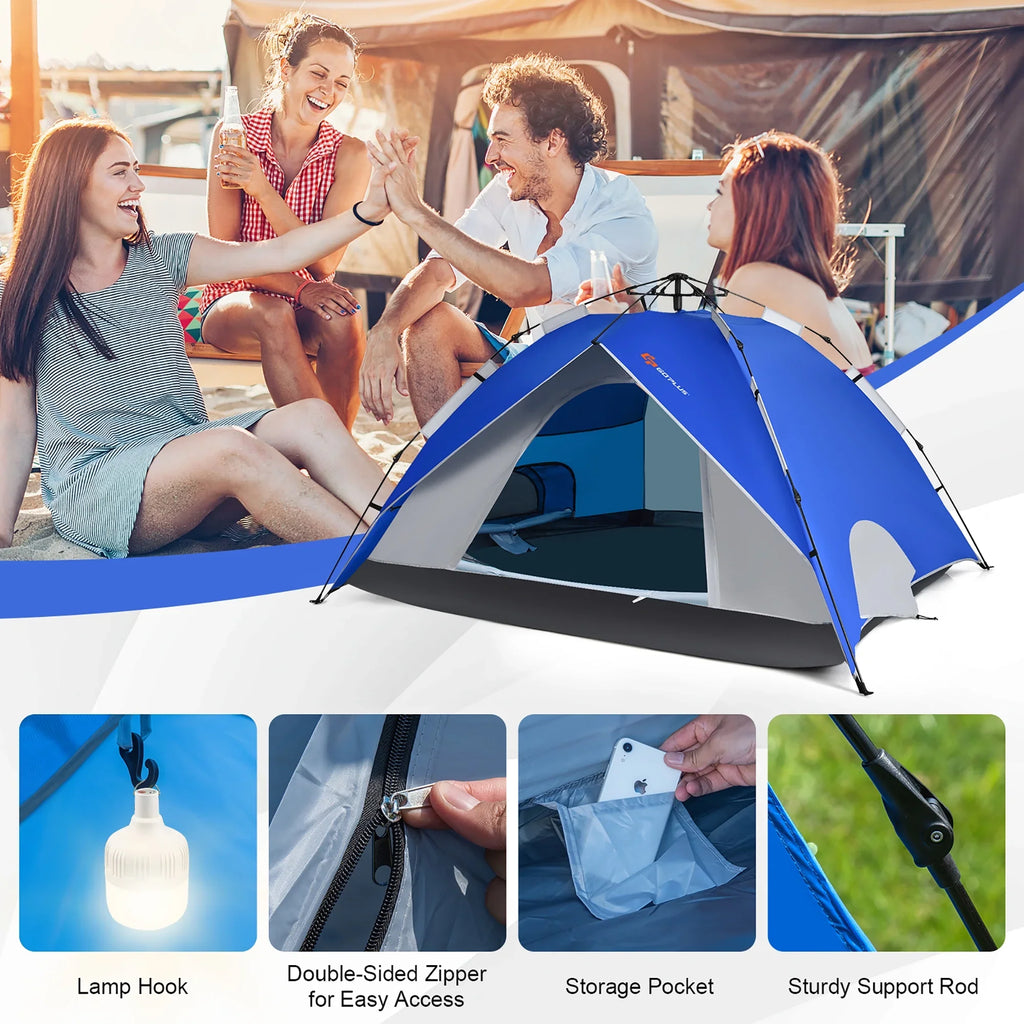 Goplus 4 Person Instant Pop-up Camping Tent 2-in-1 Double-Layer Waterproof Tent Blue