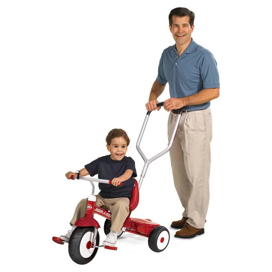 Radio Flyer Deluxe Steer & Stroll Tricycle with Parent Push Handle and Adjustable Seat for Ages 2 to 5 Years
