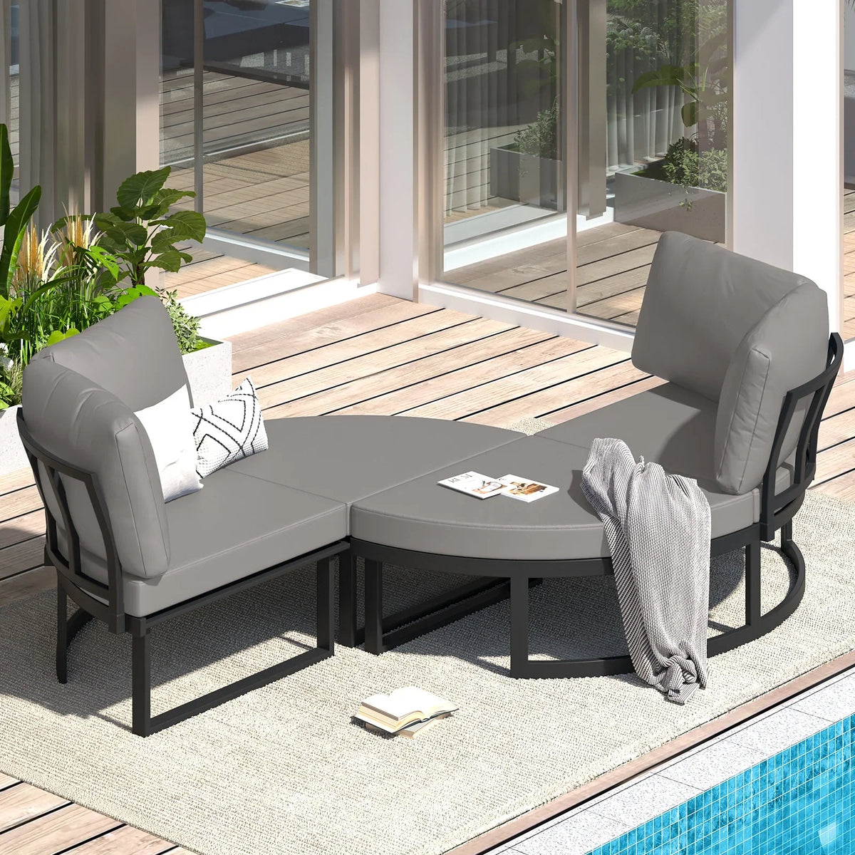AECOJOY Metal Patio Furniture Set 73" Outdoor Conversation Set Patio Sectional Sofa Couch with Removable Cushions in Beige