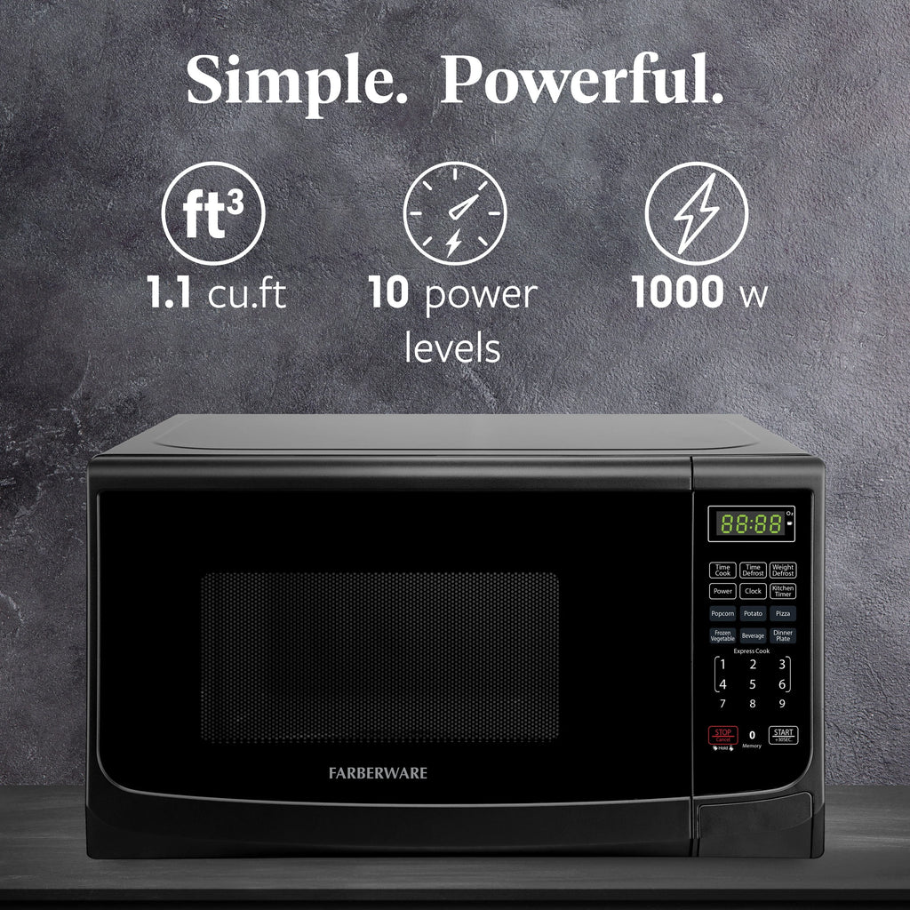 Farberware Countertop Microwave Oven with LED Lighting & Child Lock, 0.7 Cu Ft Black