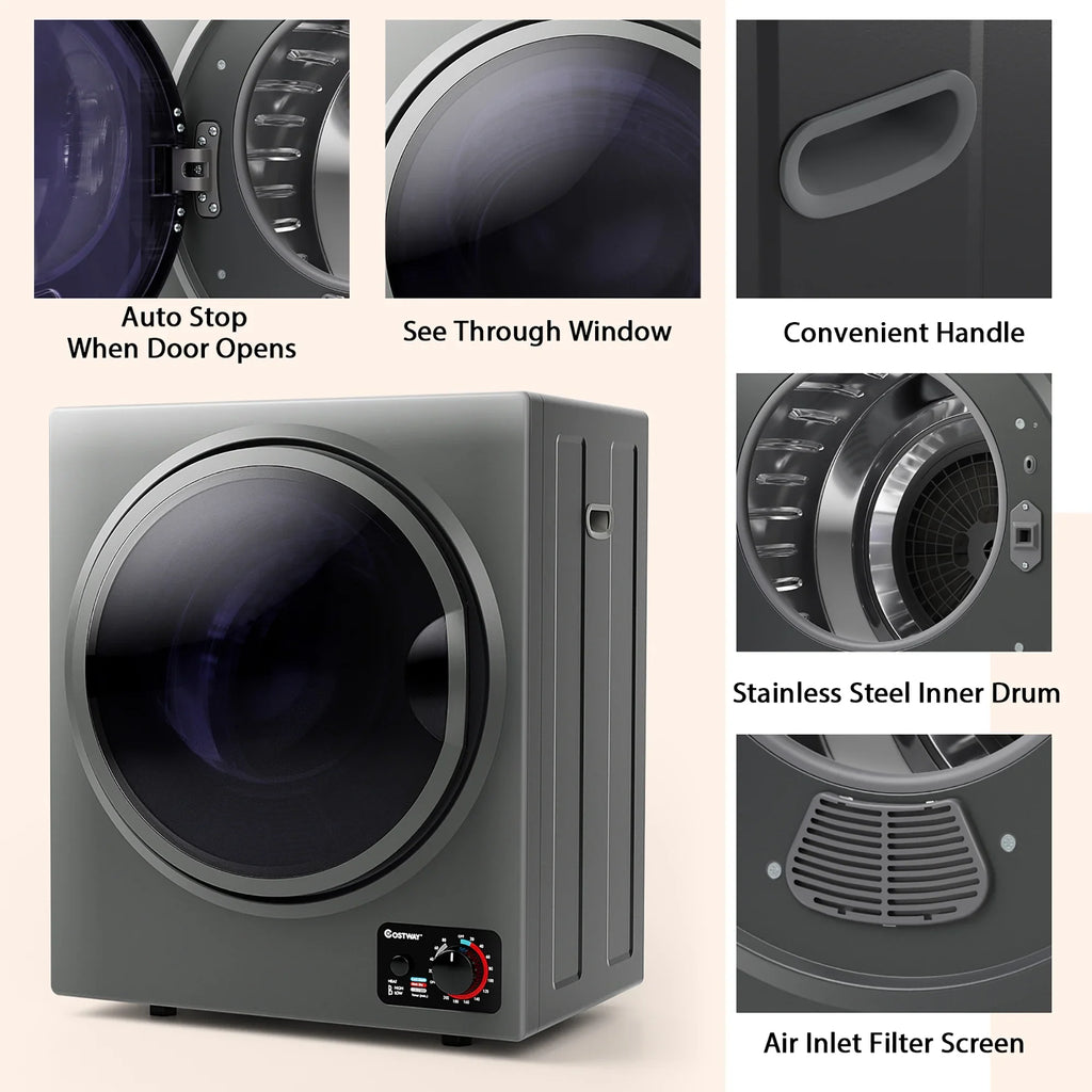 Costway Electric Tumble Compact Laundry Dryer Stainless Steel Wall Mounted 1.5 cu.ft.