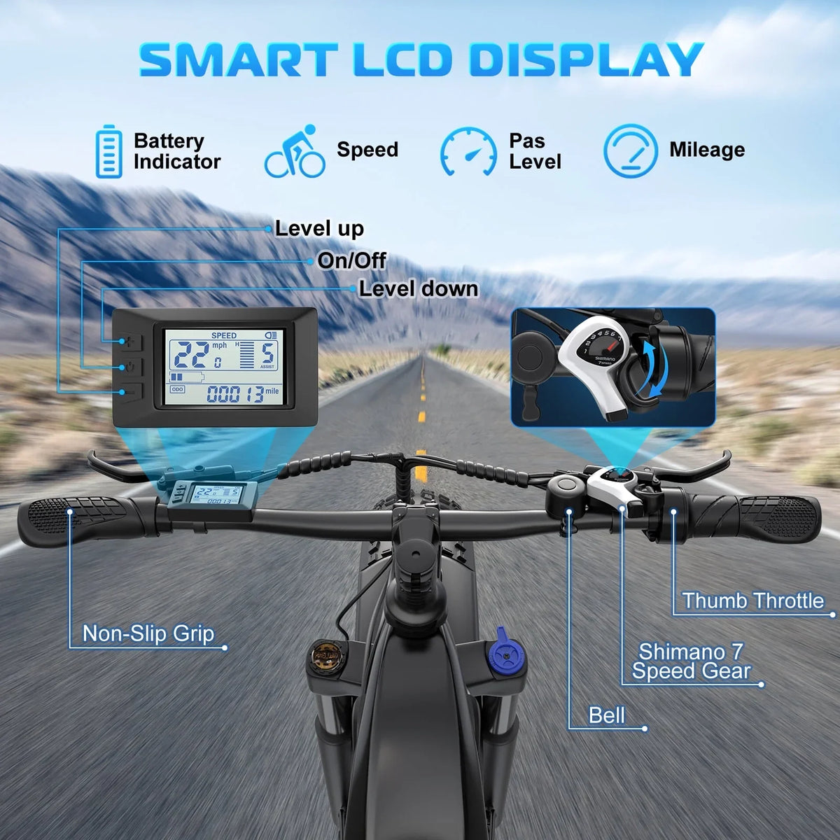 Gocio Electric Bike for Adults, 26" Fat Tire E-Mountain Bike, 1350W Peak Motor 48V 15Ah Battery, 22MPH 7-Speed Ebike for off Road, UL 2849