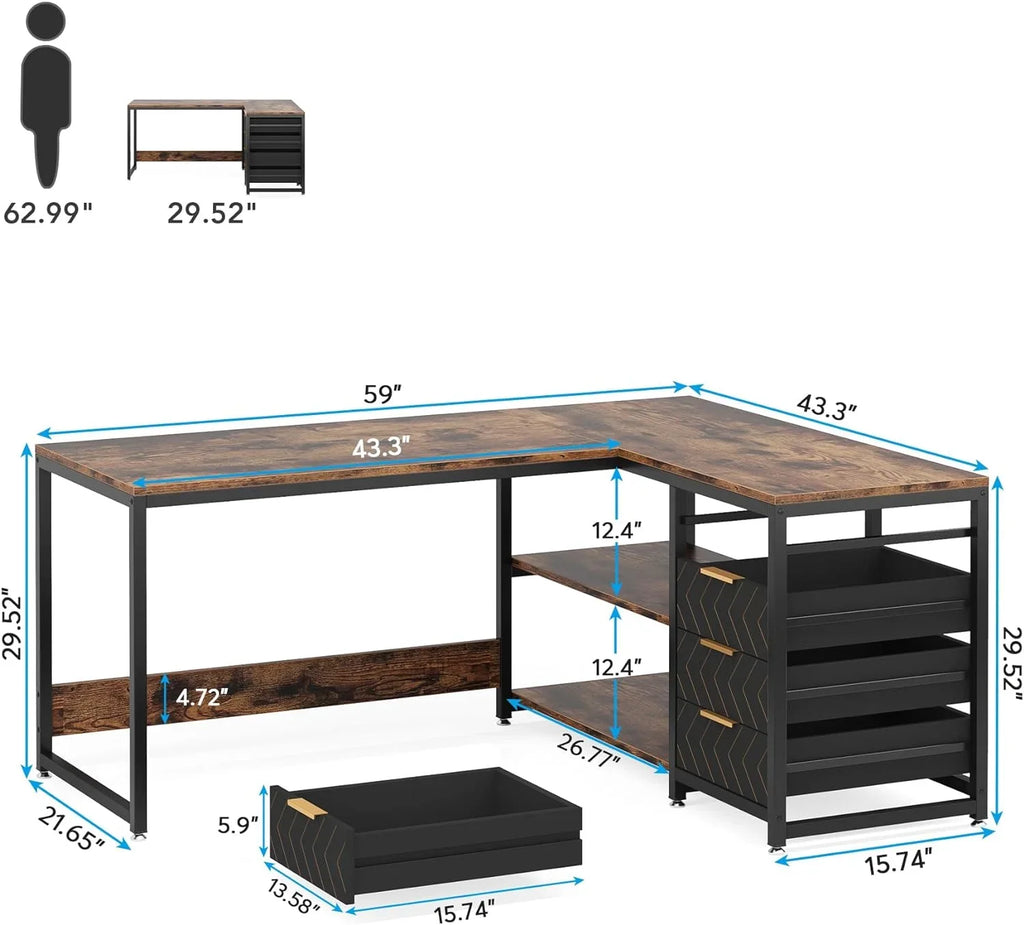 Tribesigns 59" L-Shaped Office Desk, Modern Reversible Computer Study Desk for Home Office, White