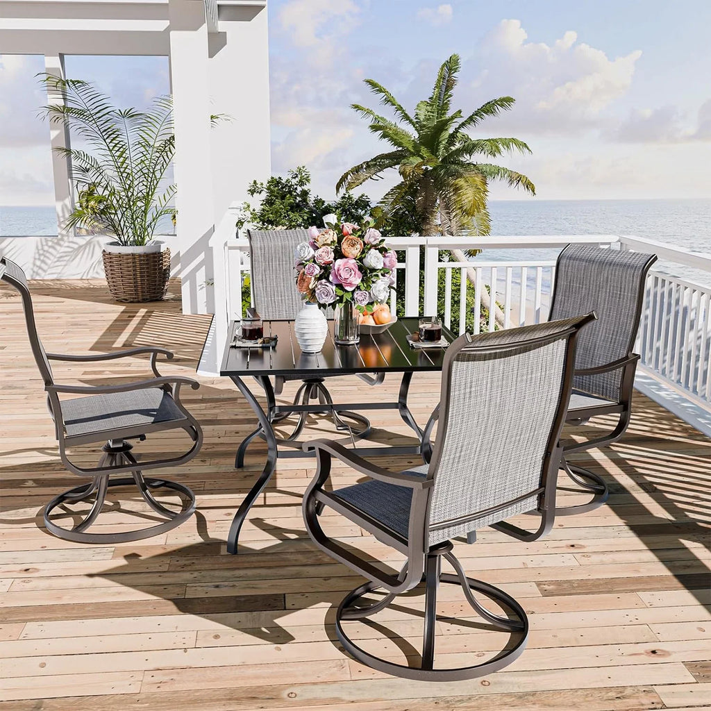 Techmilly Patio Swivel Chairs Set of 2, Outdoor Dining Chairs High Back Padded All Weather Breathable Textilene Outdoor Swivel Chairs with Metal Rocking Frame for Lawn Garden Backyard Deck, Dark Grey