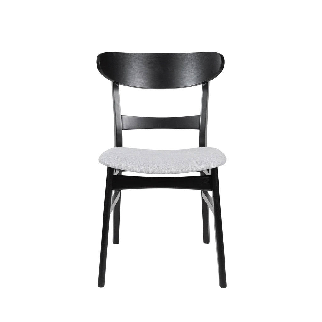 GDFSTUDIO Mid Century Modern Fabric Upholstered Rubberwood Dining Chairs, Set of 2, Dark Gray and Walnut