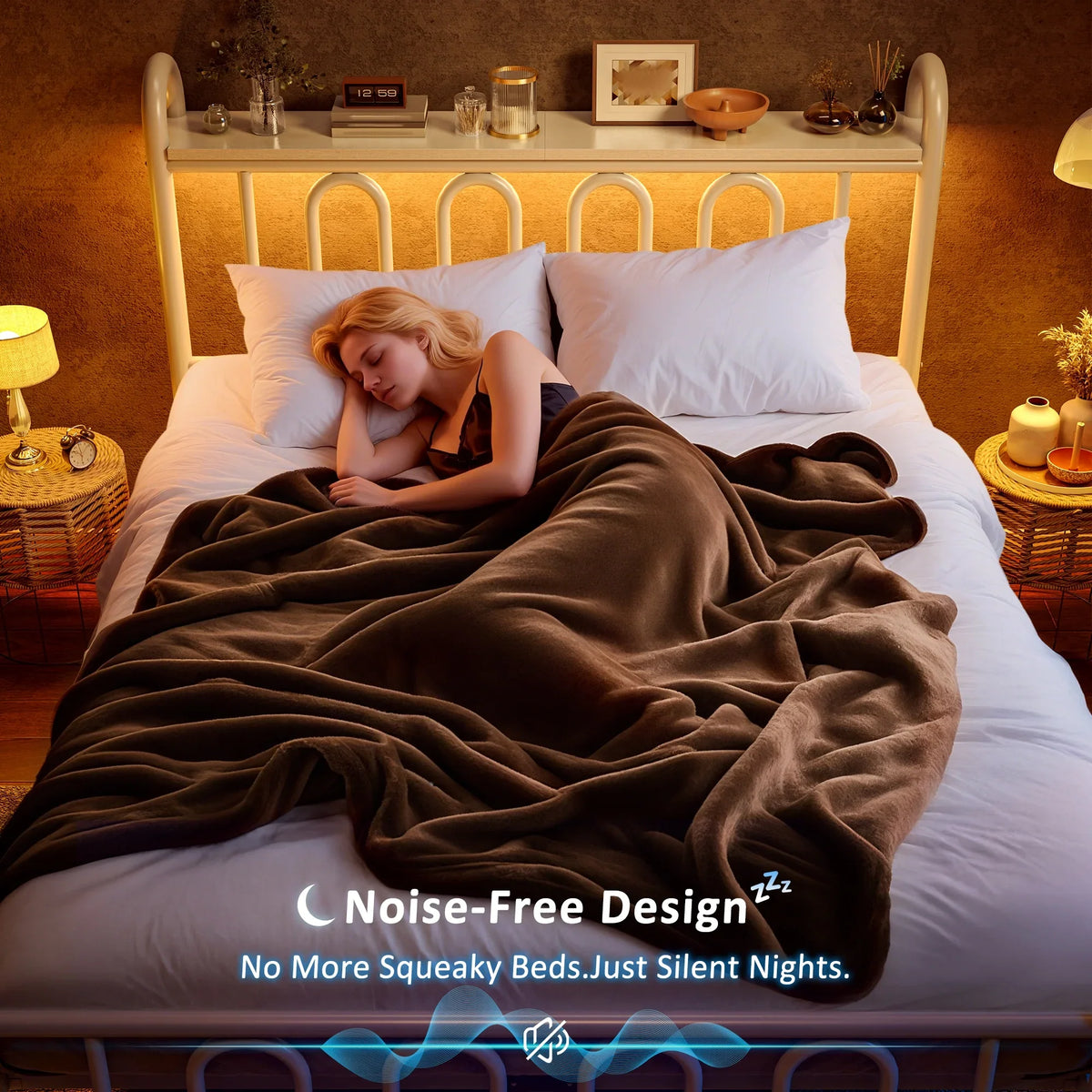 EnHomee Queen Size Metal Platform Bed Frame with Headboard Metal Bed Frame with LED Lights Queen Bed Frame with Underbed Storage,Black