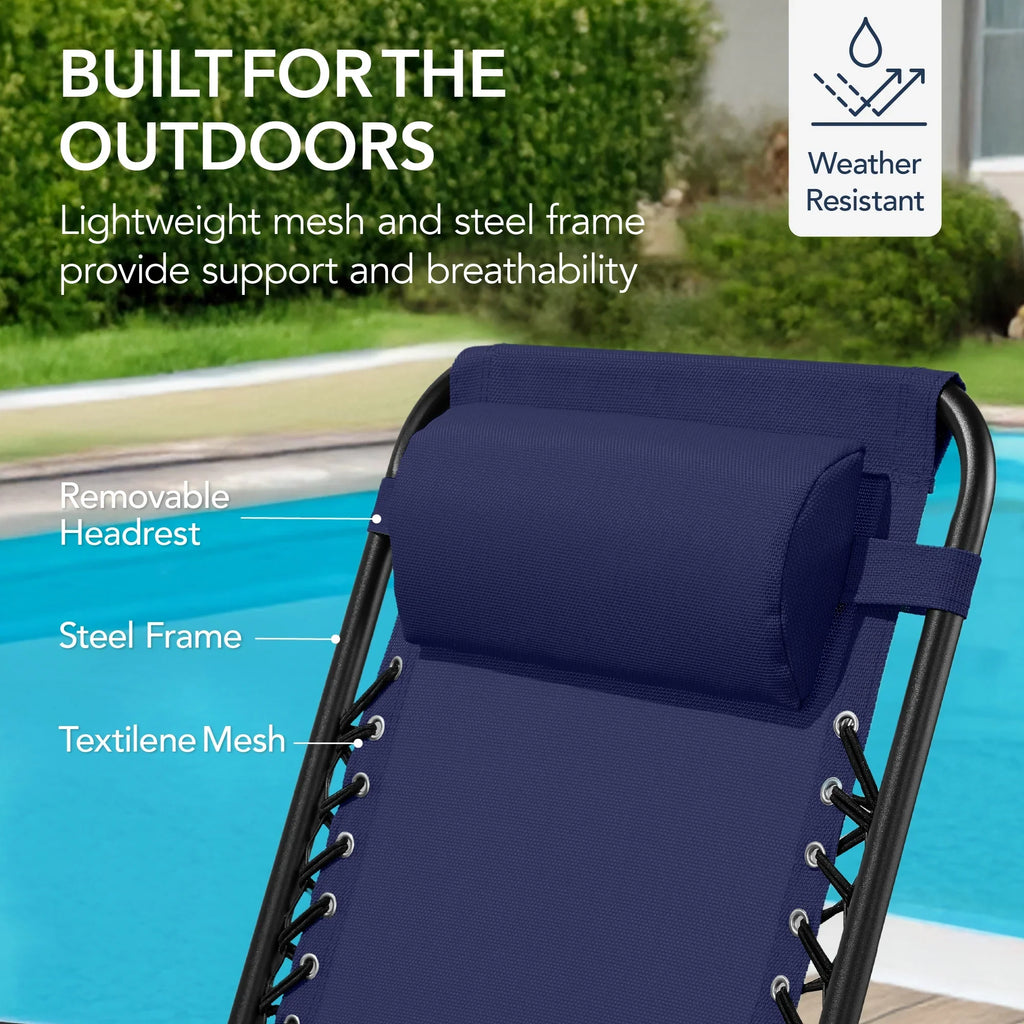 Best Choice Products Folding Outdoor Zero Gravity Rocking Lounge Chair w/ Headrest Pillow - Black
