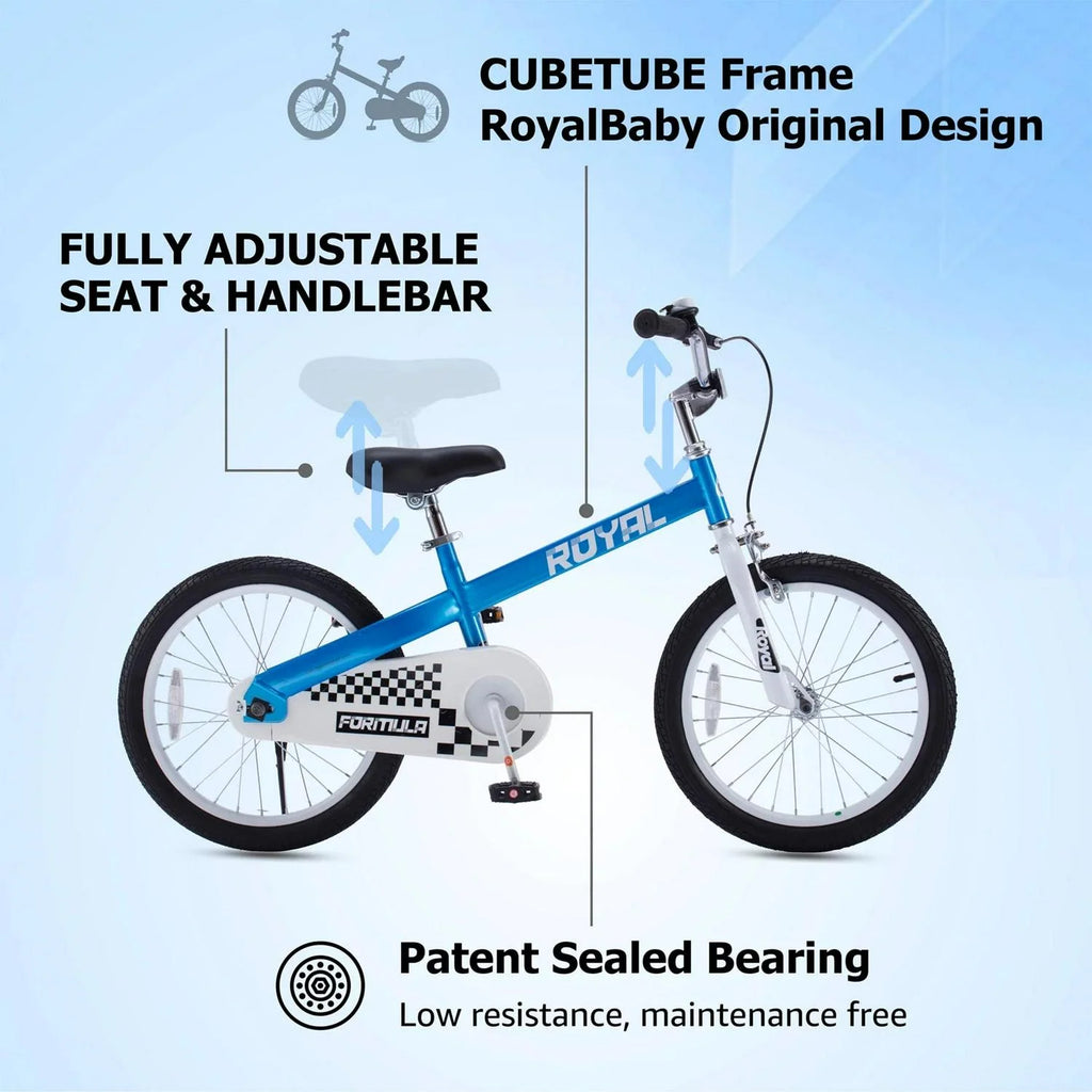 RoyalBaby Formula 16” Kids Bike with Kickstand and Training Wheels. Blue